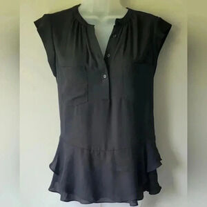 Size SM, MOSSIMO Black Drop Waist Chiffon Top, Ruffle Bottom, Ruffle Cap Sleeves